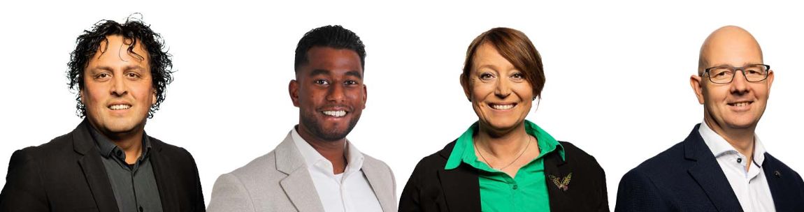 Onze regiomanagers: Walter, Jay, Peggy en Robin